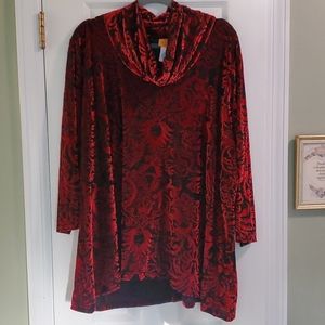 Cowl Neck Red and Black Blouse